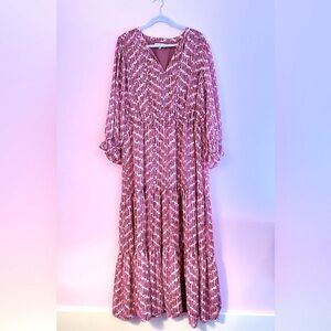 Fun Pink Patterned Maxi Dress Skies are Blue